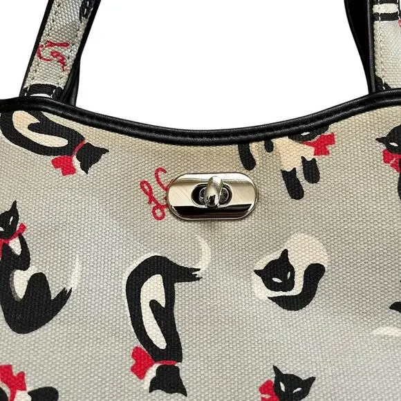 Y2K Vintage Lulu Guinness London Siamese Cat Gray Structured Tote Bag - Picture 5 of 9